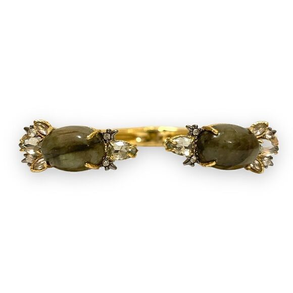 ❤️SOLD❤️Alexis Bittar Crystal Elements Open Cuff 10K Gold Plated Bracelet - Picture 1 of 9